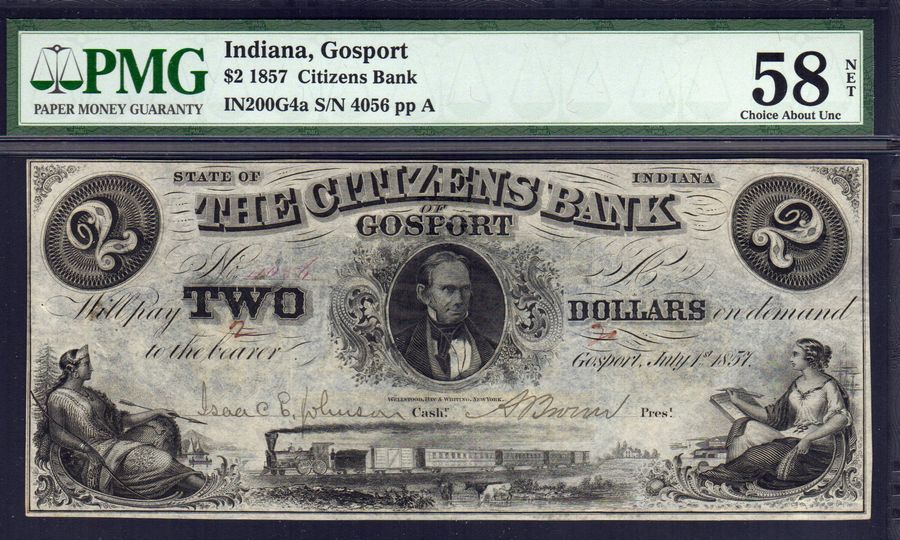 Gosport, IN, The Citizens Bank, 1857 $2